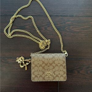 Coach Tan/brown Crossbody mini Bag with Gold Accents
